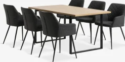 AABENRAA + PURHUSAABENRAA L160 table coloris chêne + 4 PURHUS chaises gris