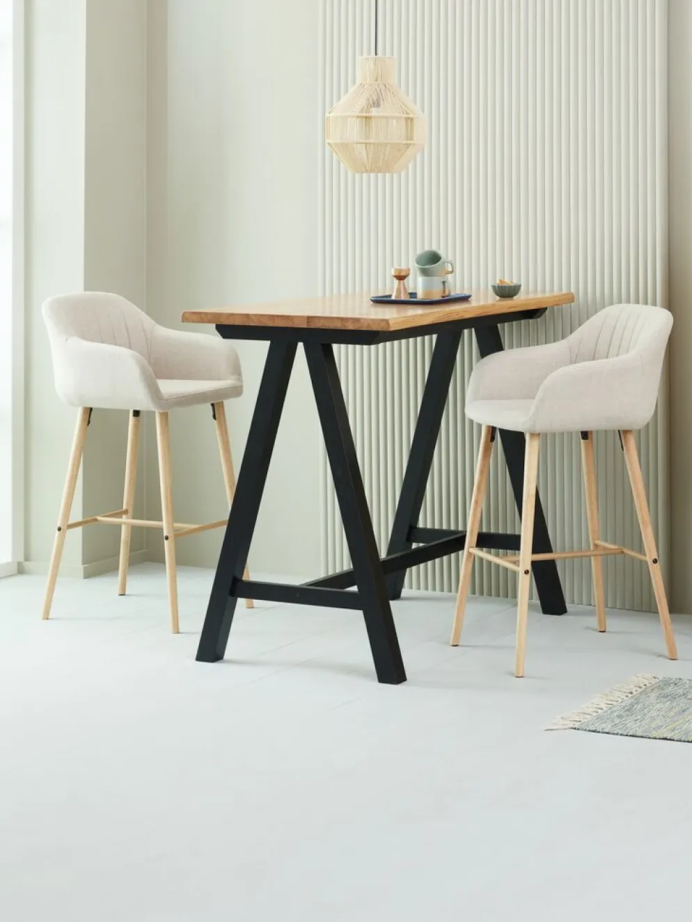 ADSLEVChaise de bar ADSLEV tissu beige/coloris chêne naturel