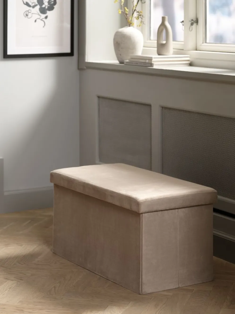 AUNINGPouf AUNING 76x38 a/rangement velours sable foncé