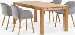 HAGE + ADSLEVHAGE L190 table chêne naturel +4 ADSLEV chaises velours gris