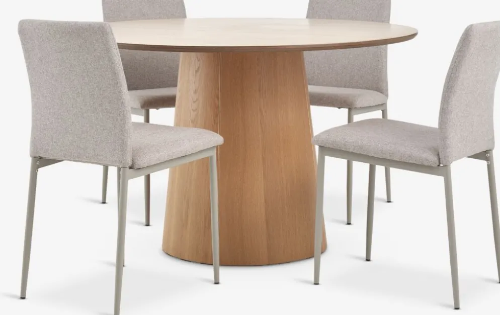 KLIPLEV + BRANDEKLIPLEV Ø120 table colo. chêne nat. + 4 BRANDE chaises beige