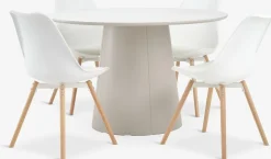 KLIPLEV + KASTRUPKLIPLEV Ø120 table imi. travertin + 4 KASTRUP chaises blanc