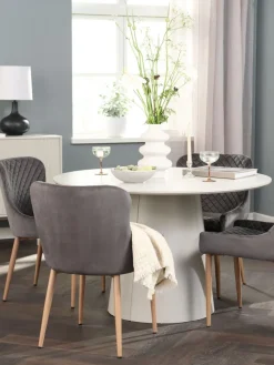 KLIPLEV + PEBRINGEKLIPLEV Ø120 table imi. travertin + 4 PEBRINGE chaises vel g
