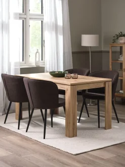 LINTRUP + RISSKOVLINTRUP L140 table col. chêne + 4 RISSKOV chaises brun foncé