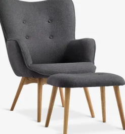 SKALBORGFauteuil/repose-pieds SKALBORG tissu gris foncé/chêne